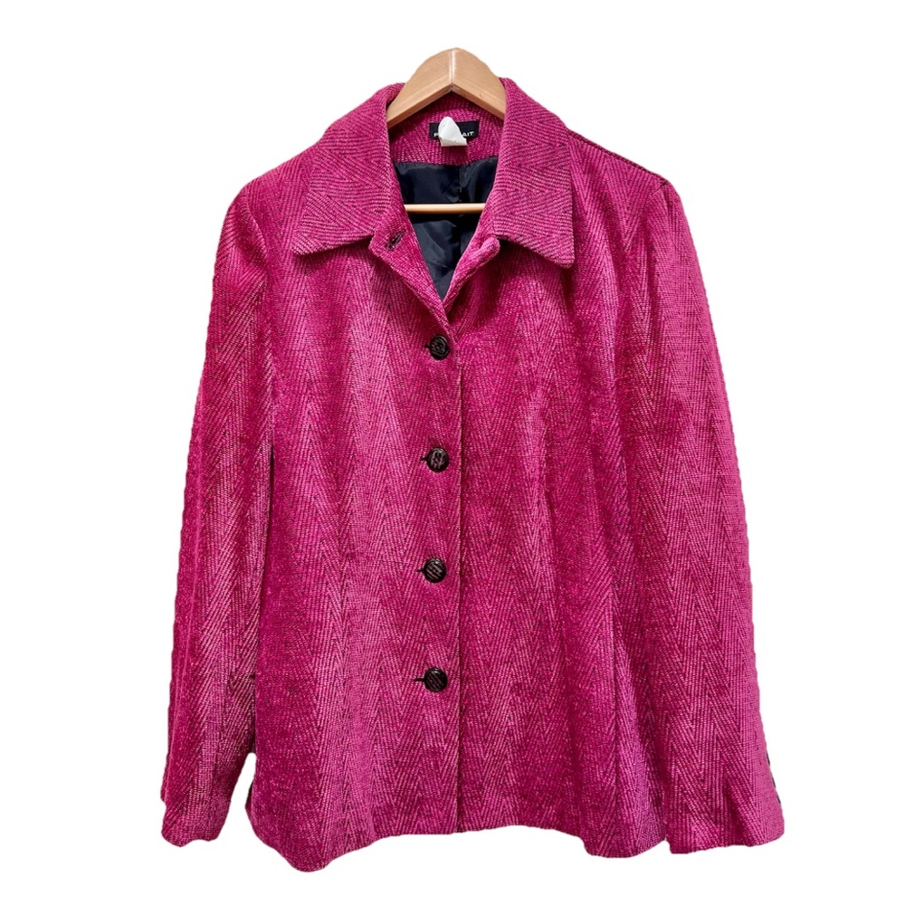 Portrait Blazer Jacket Womens Size 14 Pink Textured‎ Button Front Career
